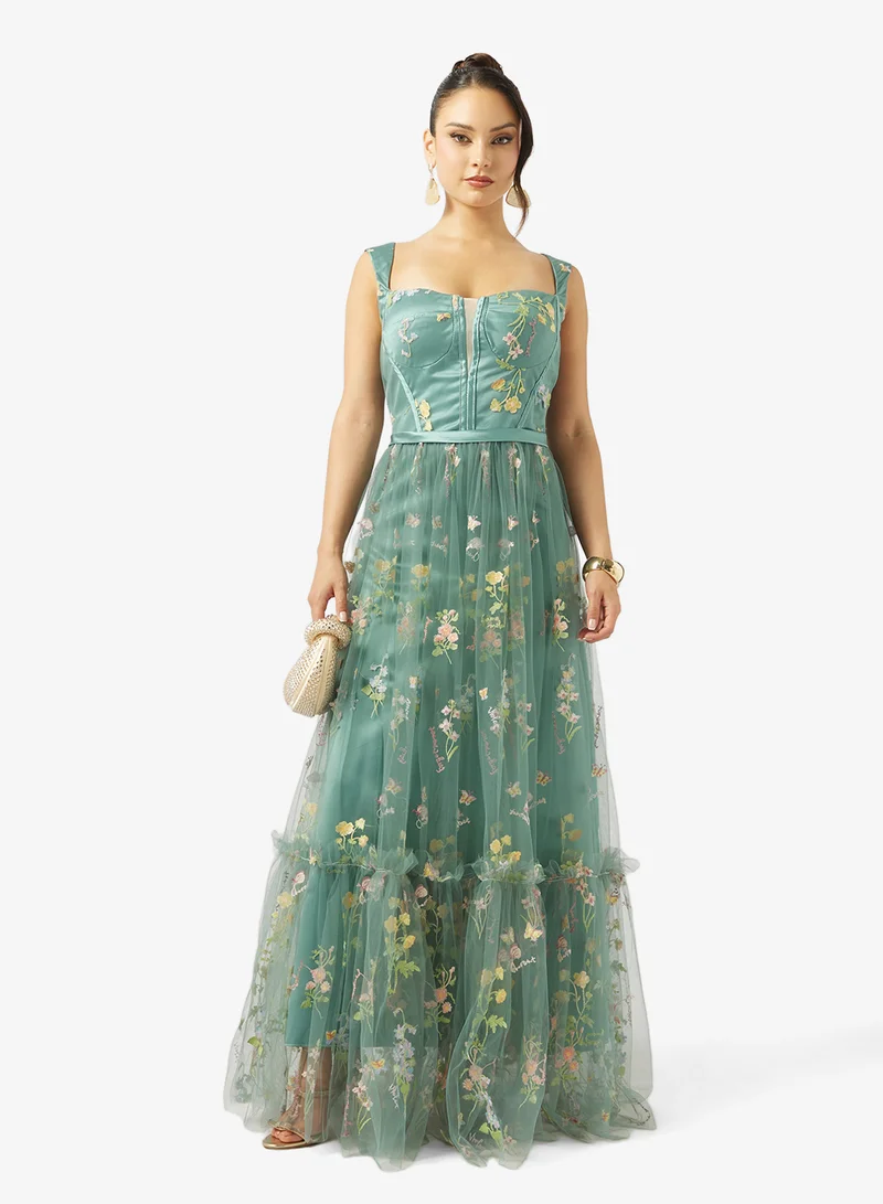 Ginger Boutique  Floral Embellished Corset Bodice Tulle Gown for Women | Best Price UAE